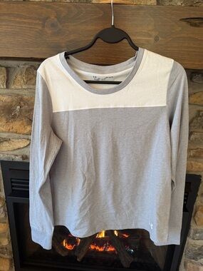 Under Armour Gray and White Colorblock Long Sleeve Top